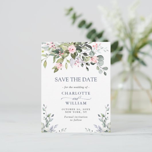 Elegant Eucalyptus Greenery Wedding Save the Date Briefkaart (Staand voorkant)