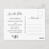 Elegant Eucalyptus Greenery Wedding Save the Date Briefkaart (Achterkant)