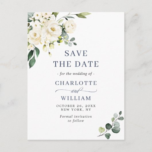 Elegant Eucalyptus Greenery Wedding Save the Date Briefkaart (Voorkant)