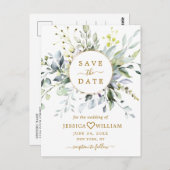 Elegant Eucalyptus Greenery Wedding Save the Date Briefkaart (Voorkant / Achterkant)