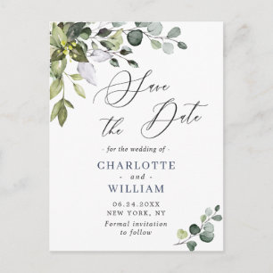Elegant Eucalyptus Greenery Wedding Save the Date Briefkaart