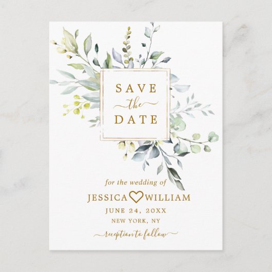 Elegant Eucalyptus Greenery Wedding Save the Date Briefkaart (Voorkant)