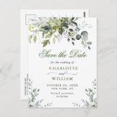 Elegant Eucalyptus Greenery Wedding Save the Date Briefkaart (Voorkant / Achterkant)