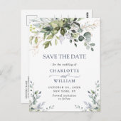 Elegant Eucalyptus Greenery Wedding Save the Date Briefkaart (Voorkant / Achterkant)