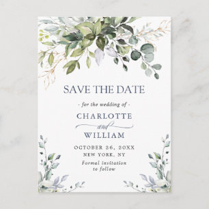 Elegant Eucalyptus Greenery Wedding Save the Date Briefkaart
