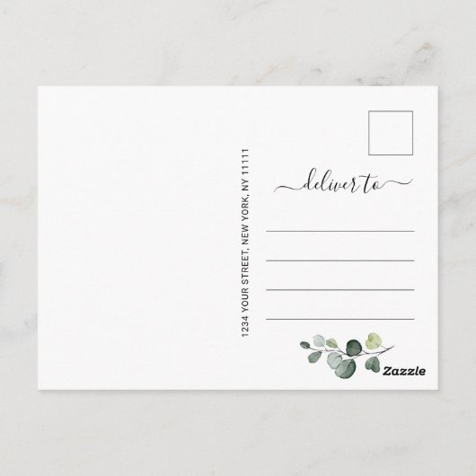 Elegant Eucalyptus Greenery Wedding Save the Date Briefkaart (Achterkant)