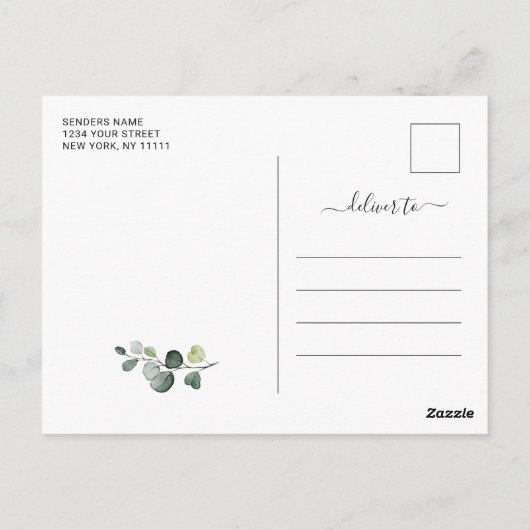 Elegant Eucalyptus Greenery Wedding Save the Date Briefkaart (Achterkant)