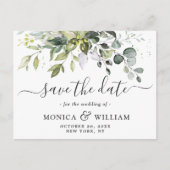 Elegant Eucalyptus Greenery Wedding Save the Date Briefkaart (Voorkant)