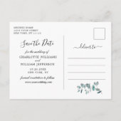 Elegant Eucalyptus Greenery Wedding Save the Date Briefkaart (Achterkant)