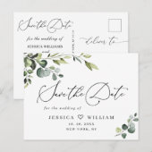 Elegant Eucalyptus Greenery Wedding Save the Date Briefkaart (Voorkant / Achterkant)