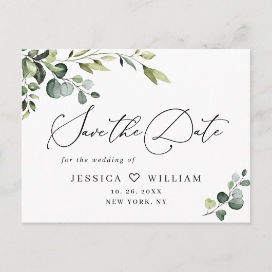 Elegant Eucalyptus Greenery Wedding Save the Date Briefkaart (Voorkant)