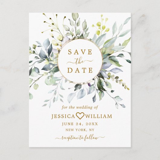 Elegant Eucalyptus Greenery Wedding Save the Date Briefkaart (Voorkant)