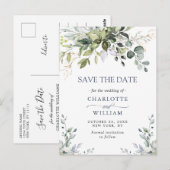 Elegant Eucalyptus Greenery Wedding Save the Date Briefkaart (Voorkant / Achterkant)