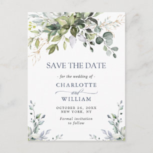 Elegant Eucalyptus Greenery Wedding Save the Date Briefkaart