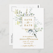 Elegant Eucalyptus Greenery Wedding Save the Date Briefkaart (Voorkant / Achterkant)
