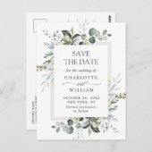 Elegant Eucalyptus Greenery Wedding Save the Date Briefkaart (Voorkant / Achterkant)