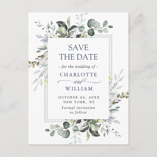 Elegant Eucalyptus Greenery Wedding Save the Date Briefkaart (Voorkant)
