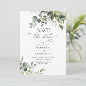 Elegant Eucalyptus Greenery Wedding Save the Date Kaart (Staand voorkant)