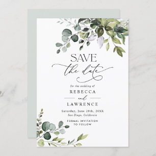 Elegant Eucalyptus Greenery Wedding Save the Date Kaart