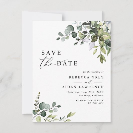 Elegant Eucalyptus Greenery Wedding Save the Date Kaart (Voorkant)