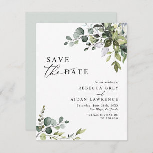 Elegant Eucalyptus Greenery Wedding Save the Date Kaart