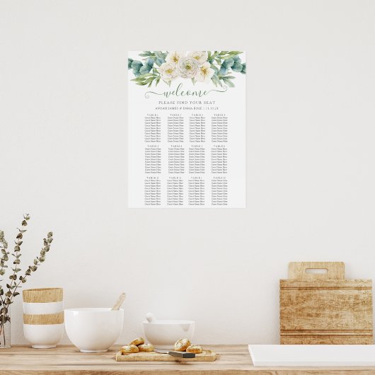 Elegant Eucalyptus Greenery Wedding Seating Chart Poster (Keuken)