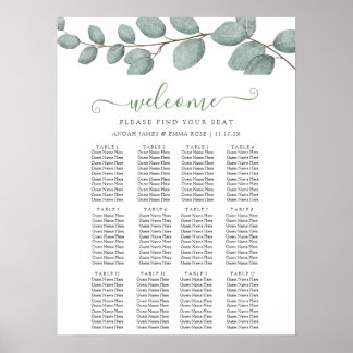 Elegant Eucalyptus Greenery Wedding Seating Chart Poster