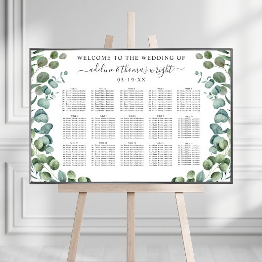 Elegant Eucalyptus Greenery Wedding Seating Seatin Poster
