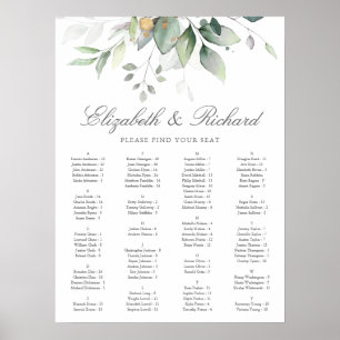 Elegant Eucalyptus Greenery Wedding Seding Chart Poster