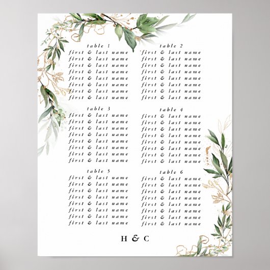 Elegant Eucalyptus Greenery Wedding Seding Chart Poster (Voorkant)