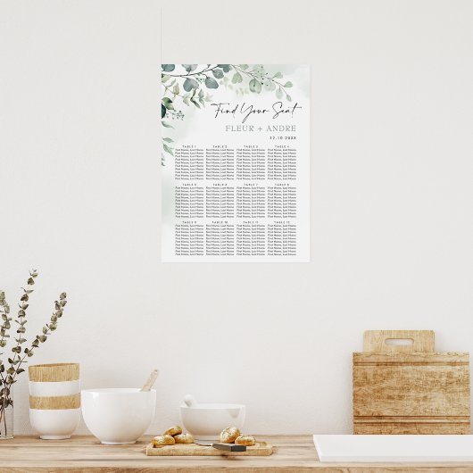 Elegant Eucalyptus Greenery Wedding Seding Chart Poster (Keuken)