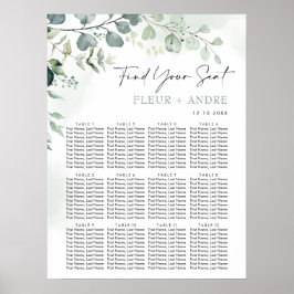 Elegant Eucalyptus Greenery Wedding Seding Chart Poster