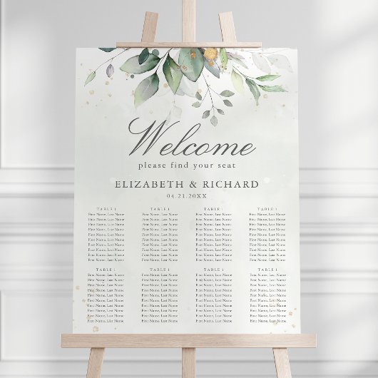 Elegant Eucalyptus Greenery Wedding Seding Chart Poster