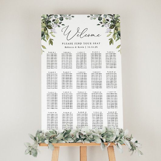 Elegant Eucalyptus Greenery Wedding Seding Chart Poster