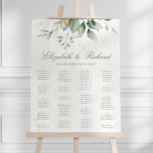 Elegant Eucalyptus Greenery Wedding Seding Chart Poster