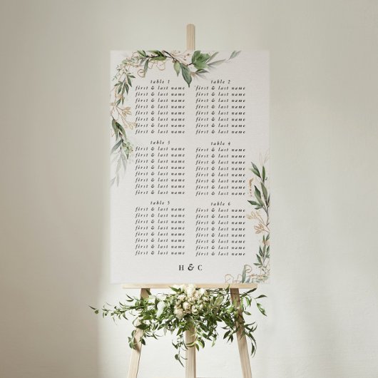 Elegant Eucalyptus Greenery Wedding Seding Chart Poster