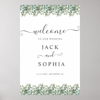 Elegant Eucalyptus Greenery Wedding Welcome Sign Poster