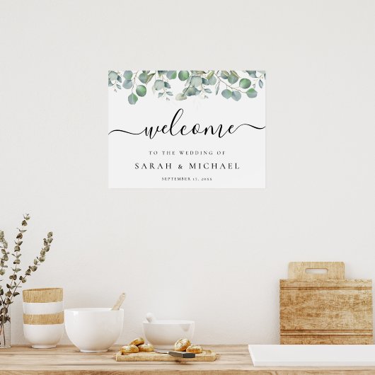 Elegant Eucalyptus Greenery Wedding Welcome Sign Poster (Keuken)