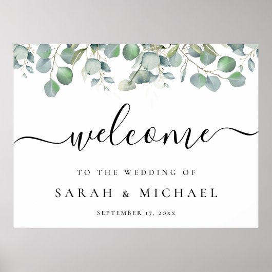 Elegant Eucalyptus Greenery Wedding Welcome Sign Poster (Voorkant)