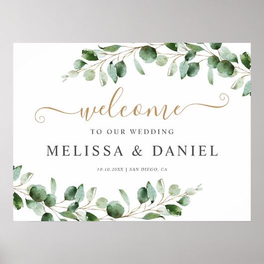 Elegant Eucalyptus Greenery Wedding Welcome Sign Poster (Voorkant)
