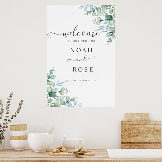 Elegant  Eucalyptus Greenery Wedding Welcome Sign Poster (Keuken)