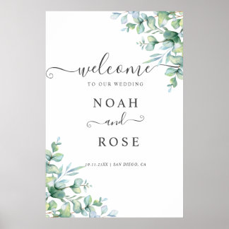 Elegant  Eucalyptus Greenery Wedding Welcome Sign Poster