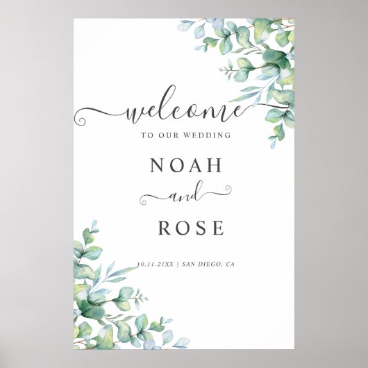 Elegant Eucalyptus Greenery Wedding Welcome Sign Poster (Voorkant)