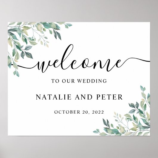 Elegant Eucalyptus Greenery Wedding Welcome Sign Poster (Voorkant)