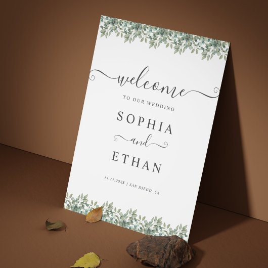 Elegant  Eucalyptus Greenery Wedding Welcome sign Poster