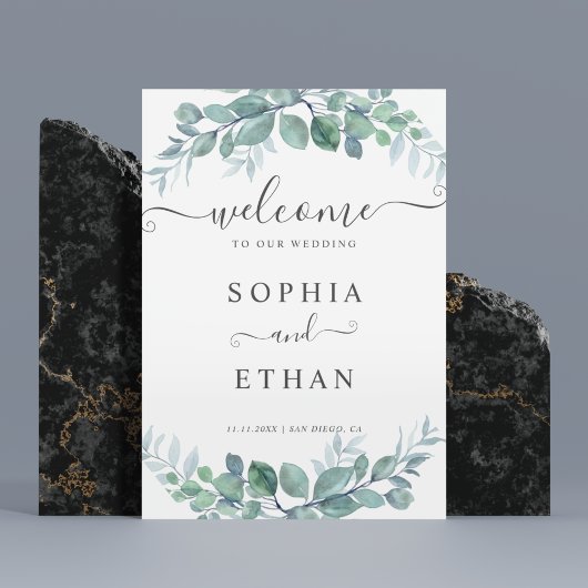 Elegant  Eucalyptus Greenery Wedding Welcome Sign Poster