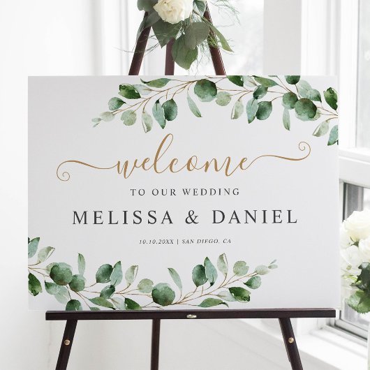 Elegant Eucalyptus Greenery Wedding Welcome Sign Poster