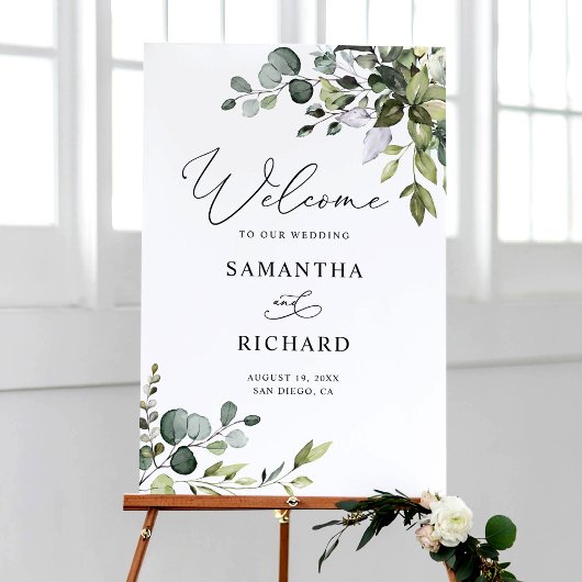Elegant Eucalyptus Greenery Wedding Welcome Sign Poster