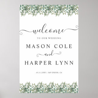 Elegant  Eucalyptus Greenery Wedding Welcome sign Poster