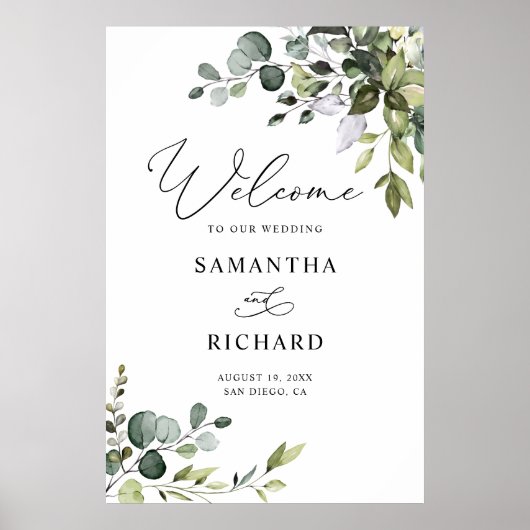 Elegant Eucalyptus Greenery Wedding Welcome Sign Poster (Voorkant)